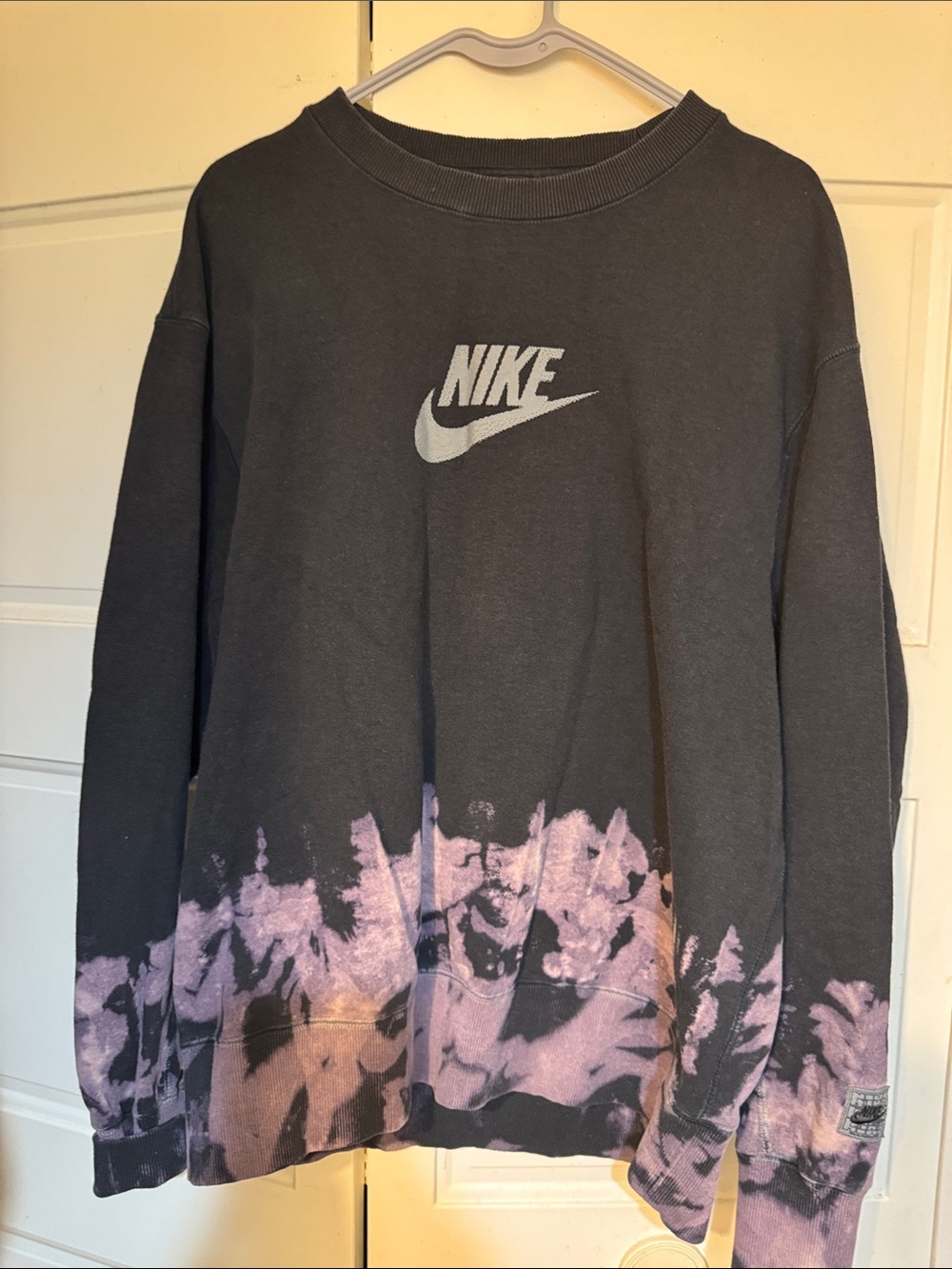 Nike Black Crewneck Sweatshirt with Lavender Tie-Dye Hem